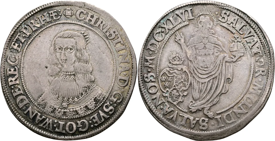 KRISTINA (1632-1654). 1/2 riksdaler 1646
