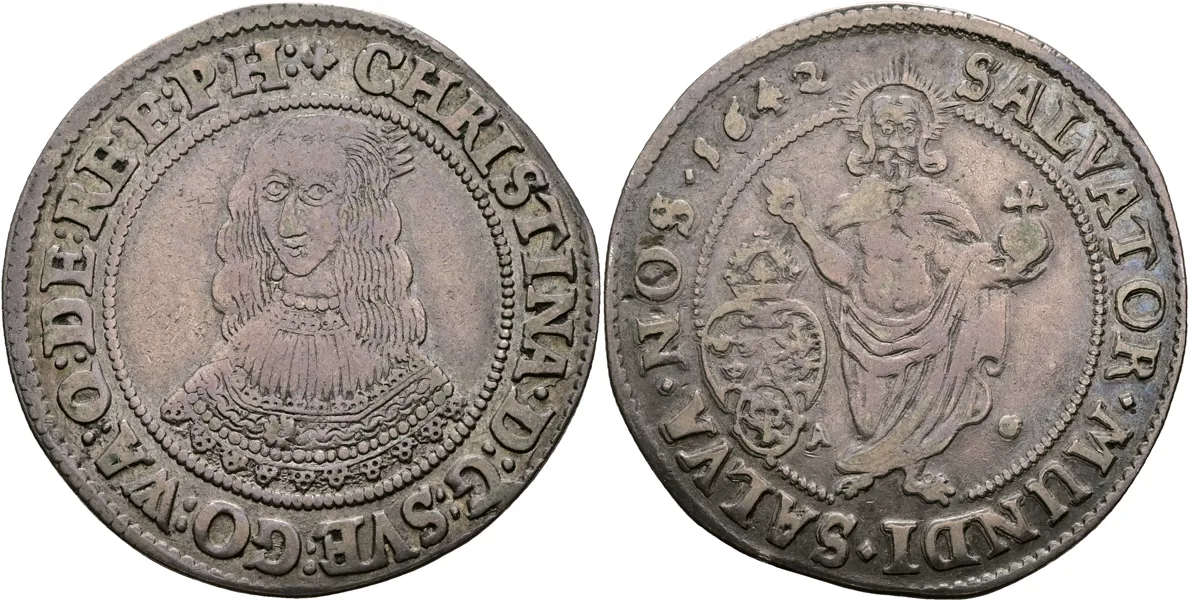 KRISTINA (1632-1654). 1/4 riksdaler 1642