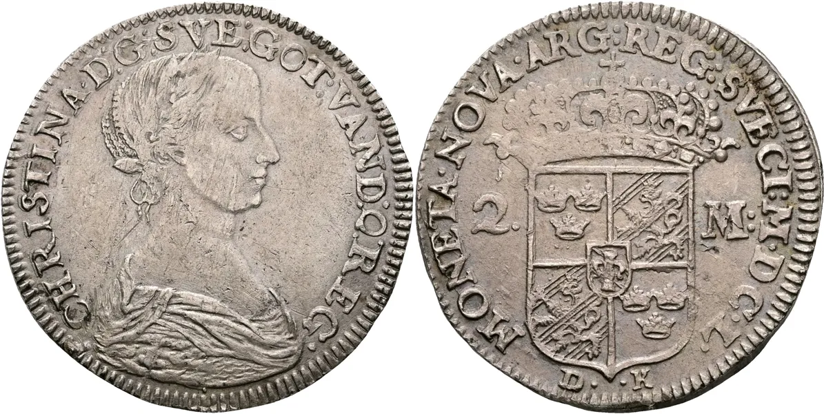 KRISTINA (1632-1654). 2 mark 1650