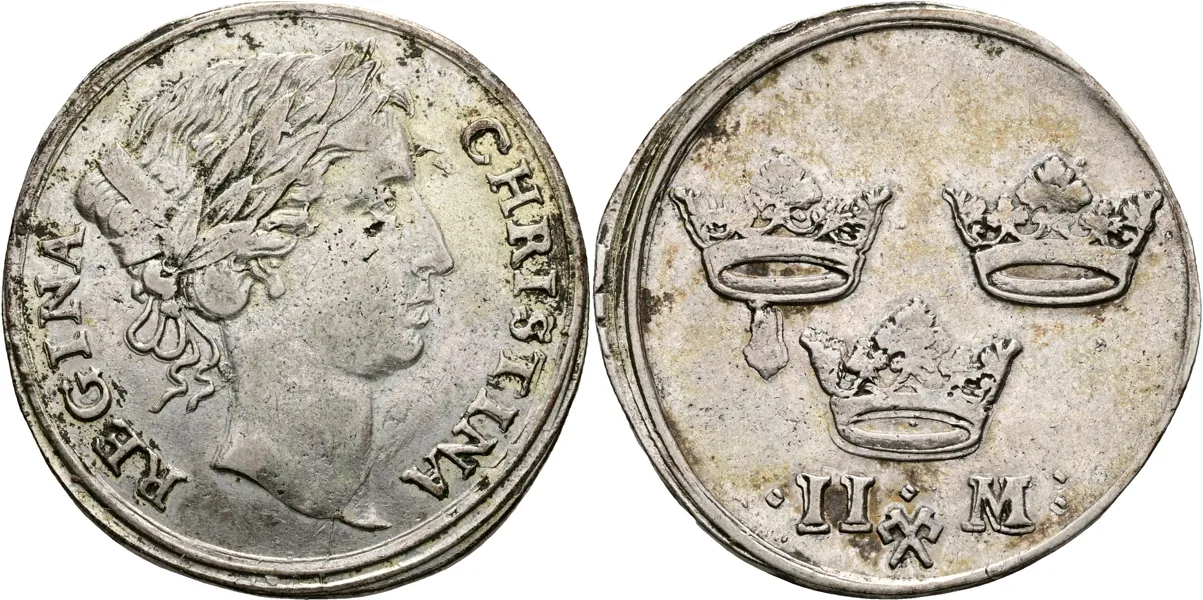 KRISTINA (1632-1654). 2 mark u.å.