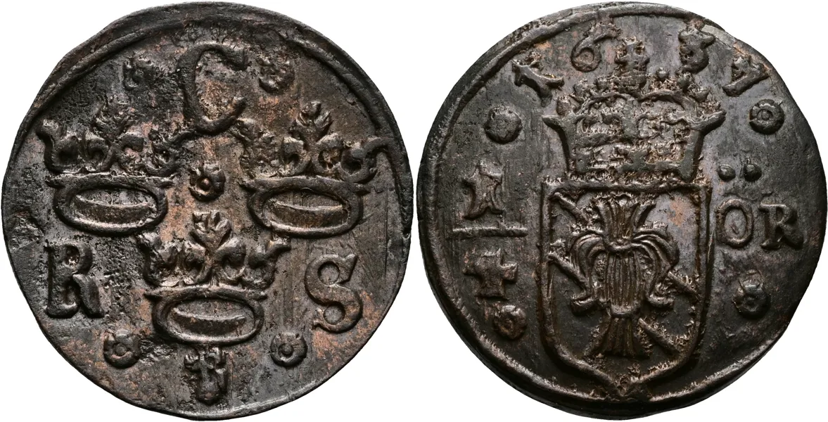 KRISTINA (1632-1654). 1/4 öre 1637