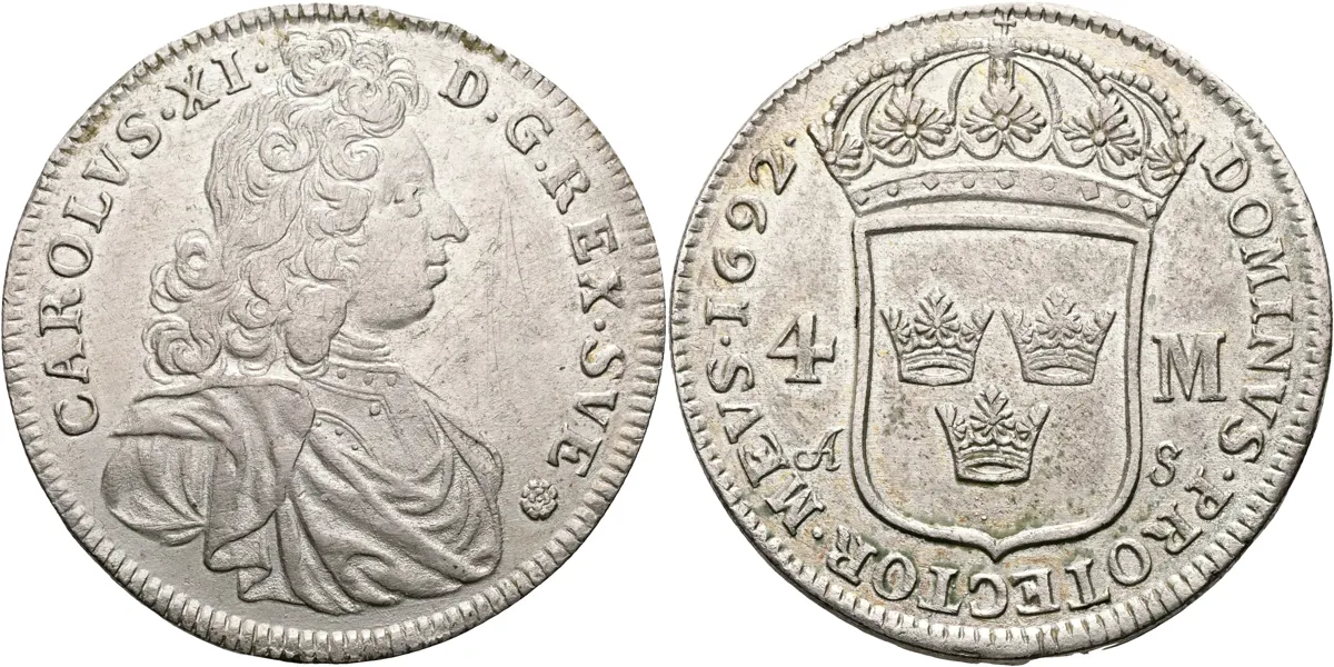 KARL XI (1660-1697). 4 mark 1692