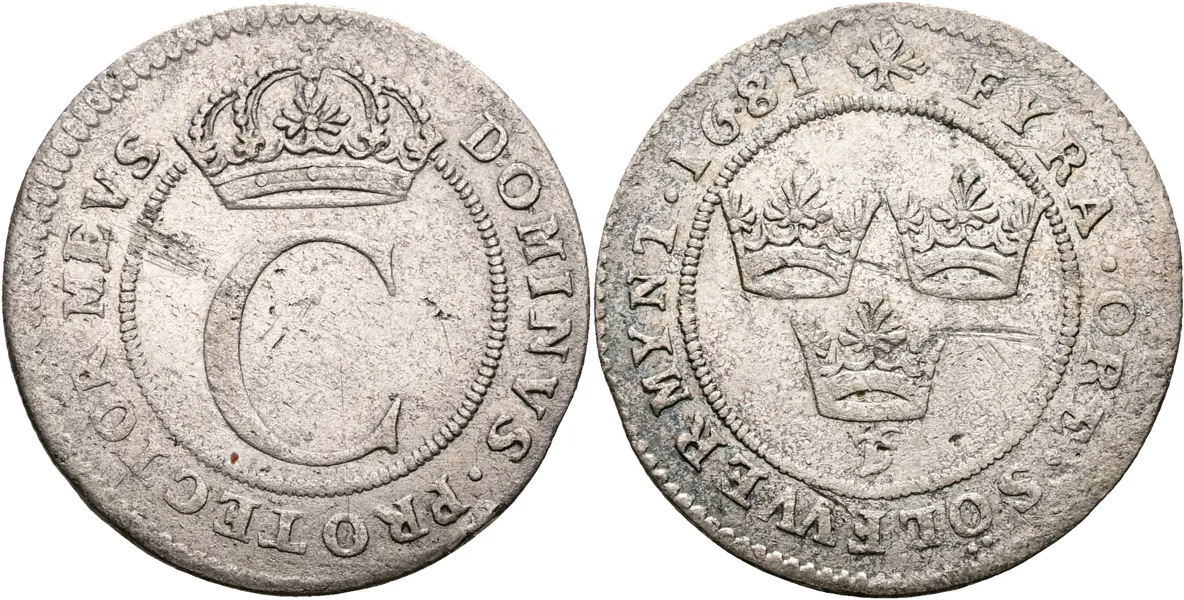 KARL XI (1660-1697). 4 öre 1681