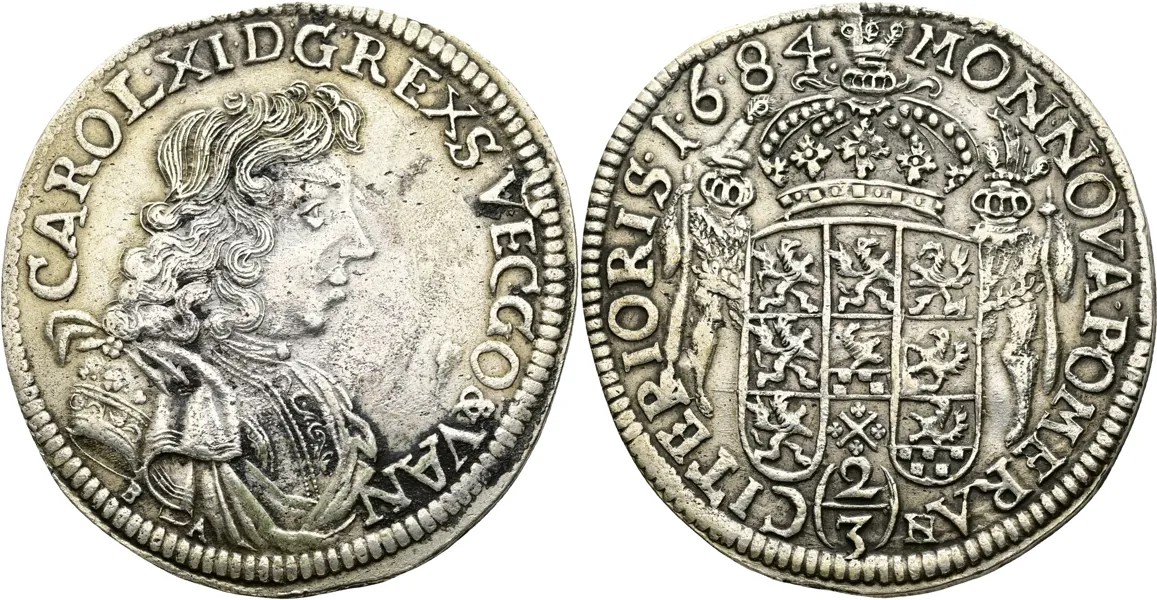 KARL XI (1660-1697). 2/3 taler 1684