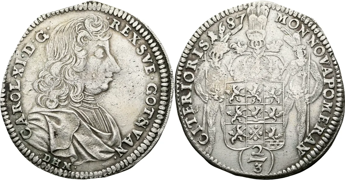 KARL XI (1660-1697). 2/3 taler 1687