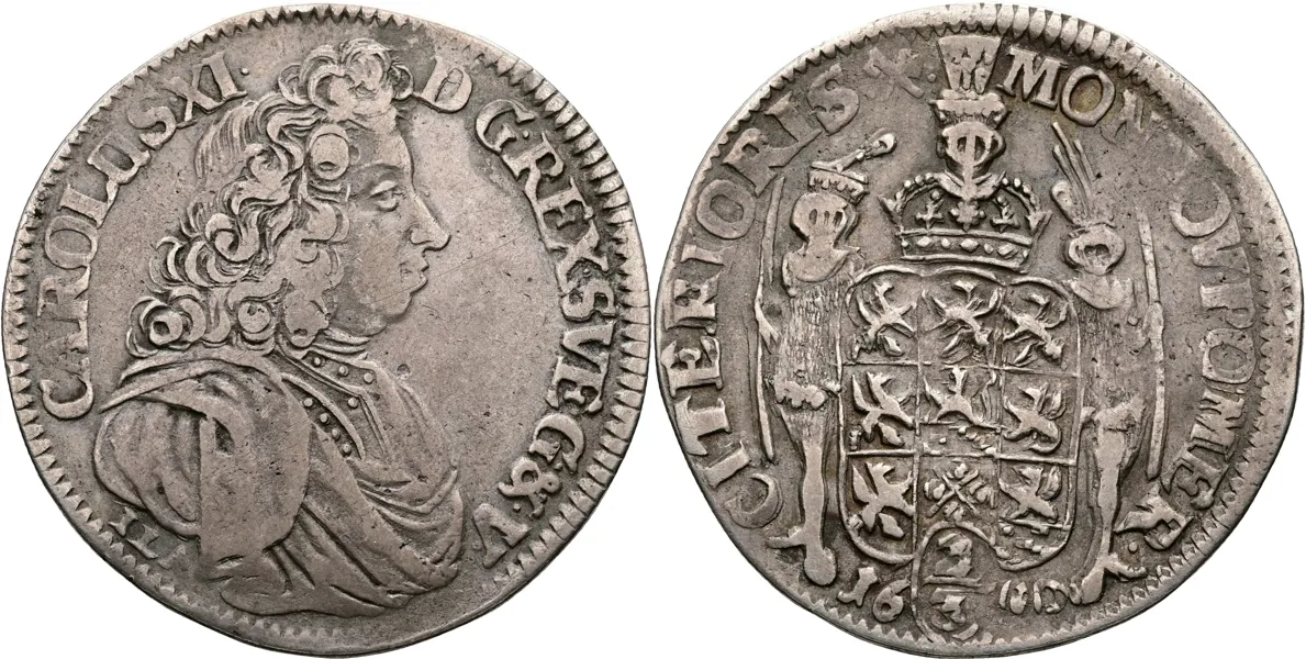 KARL XI (1660-1697). 2/3 taler 1690