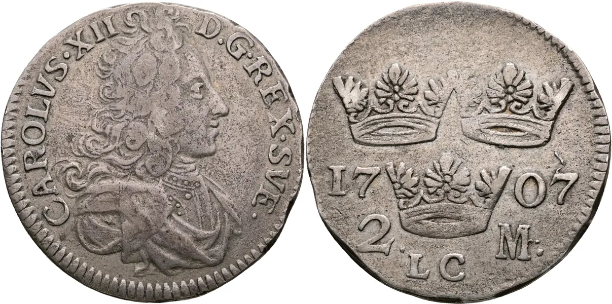 KARL XII (1697-1718). 2 mark 1707