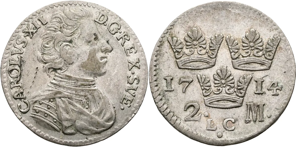 KARL XII (1697-1718). 2 mark 1714
