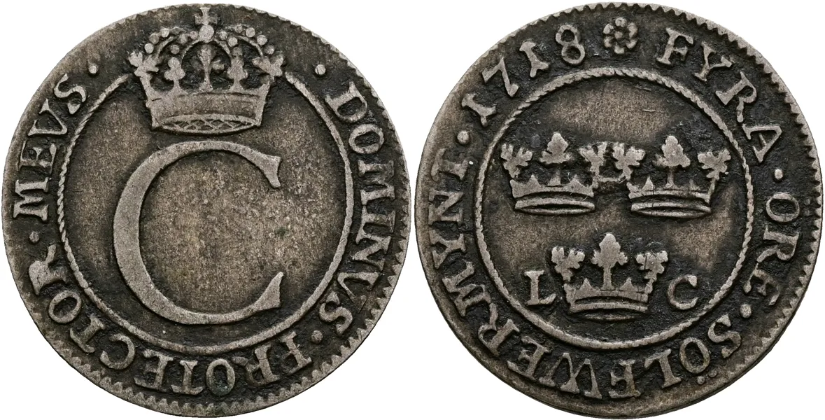 KARL XII (1697-1718). 4 öre 1718