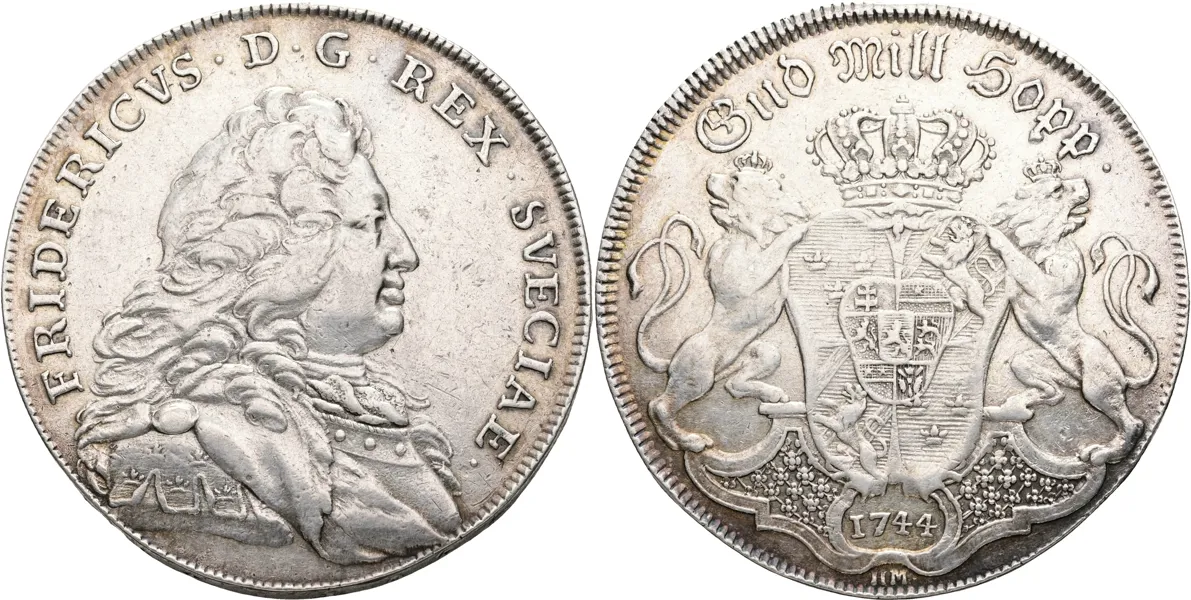 FREDRIK (1720-1751). Riksdaler 1744