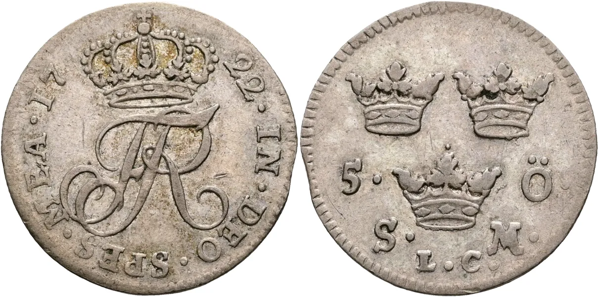 FREDRIK (1720-1751). 5 öre 1722