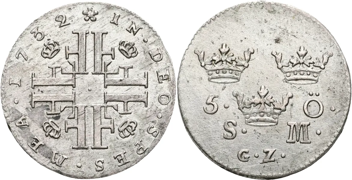 FREDRIK (1720-1751). 5 öre 1732