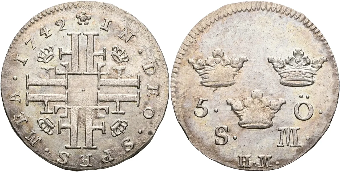 FREDRIK (1720-1751). 5 öre 1742