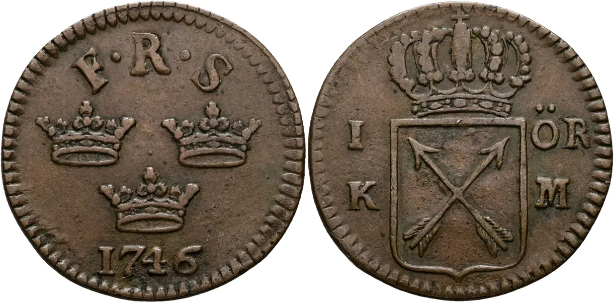 FREDRIK (1720-1751). Öre KM 1746