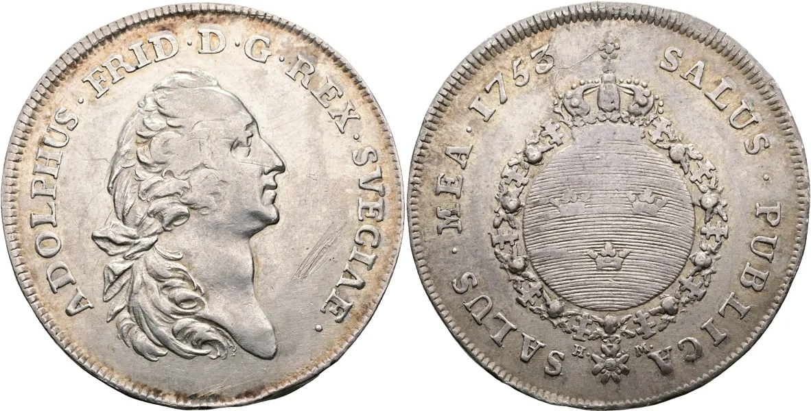 ADOLF FREDRIK (1751-1771). 1/2 riksdaler 1753
