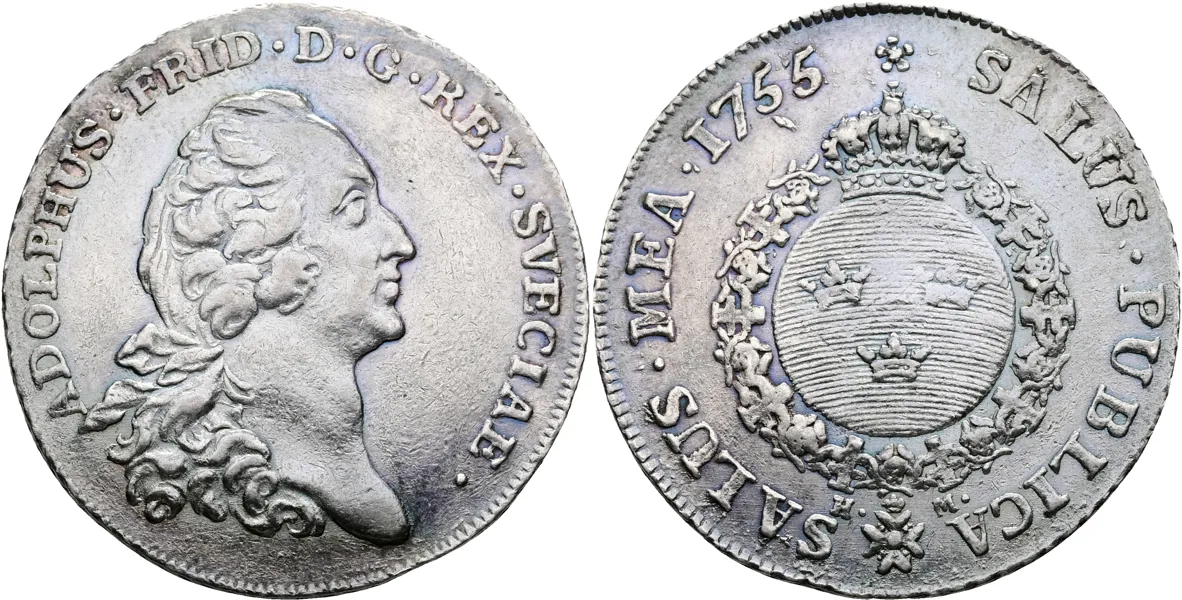 ADOLF FREDRIK (1751-1771). 1/4 riksdaler 1755