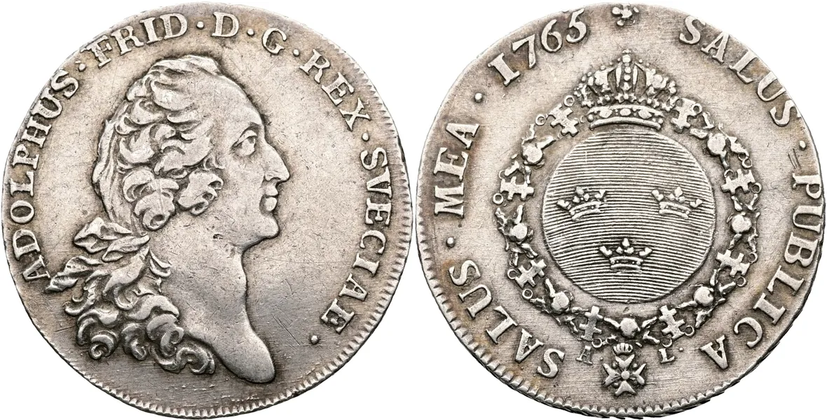 ADOLF FREDRIK (1751-1771). 1/4 riksdaler 1765