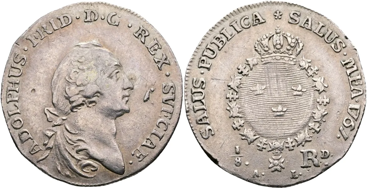 ADOLF FREDRIK (1751-1771). 1/8 riksdaler 1767