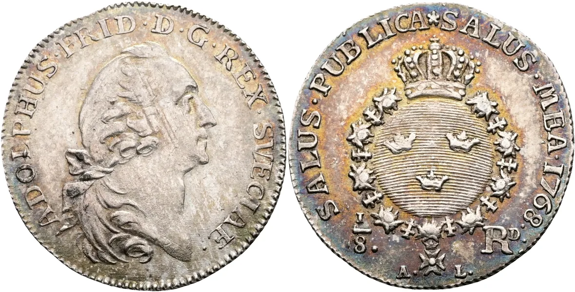 ADOLF FREDRIK (1751-1771). 1/8 riksdaler 1768
