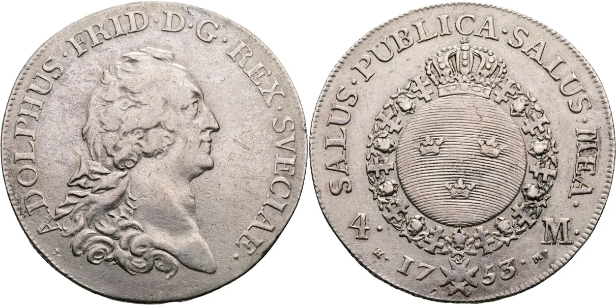 ADOLF FREDRIK (1751-1771). 4 mark 1753
