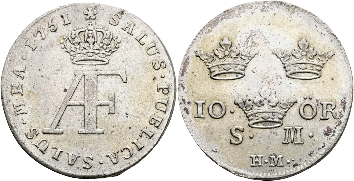 ADOLF FREDRIK (1751-1771). 10 öre 1751