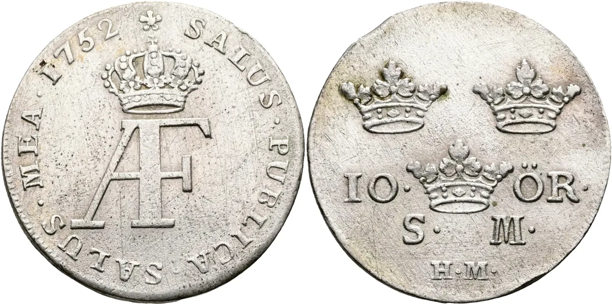 ADOLF FREDRIK (1751-1771). 10 öre 1752