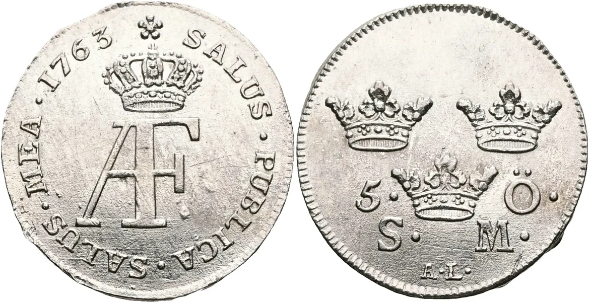 ADOLF FREDRIK (1751-1771). 5 öre 1763