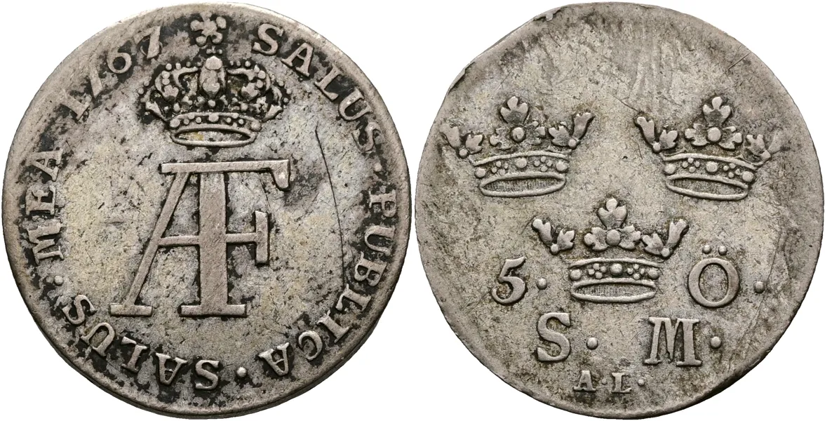 ADOLF FREDRIK (1751-1771). 5 öre 1767