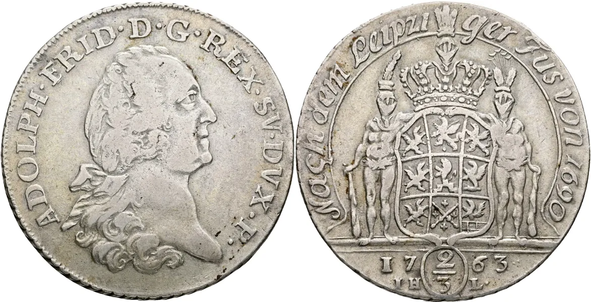 ADOLF FREDRIK (1751-1771). 2/3 taler 1763