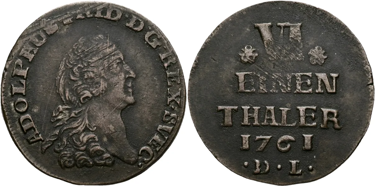 ADOLF FREDRIK (1751-1771). 1/6 taler 1761