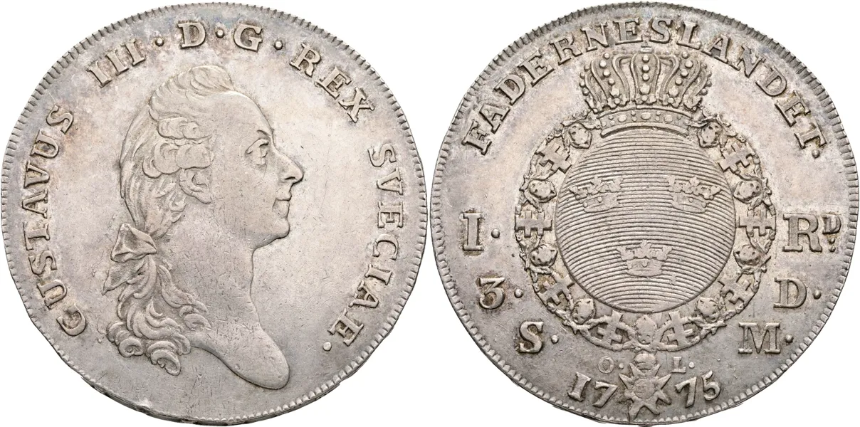GUSTAV III (1771-1792). Riksdaler 1775