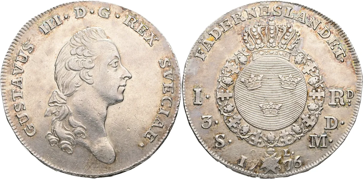 GUSTAV III (1771-1792). Riksdaler 1776