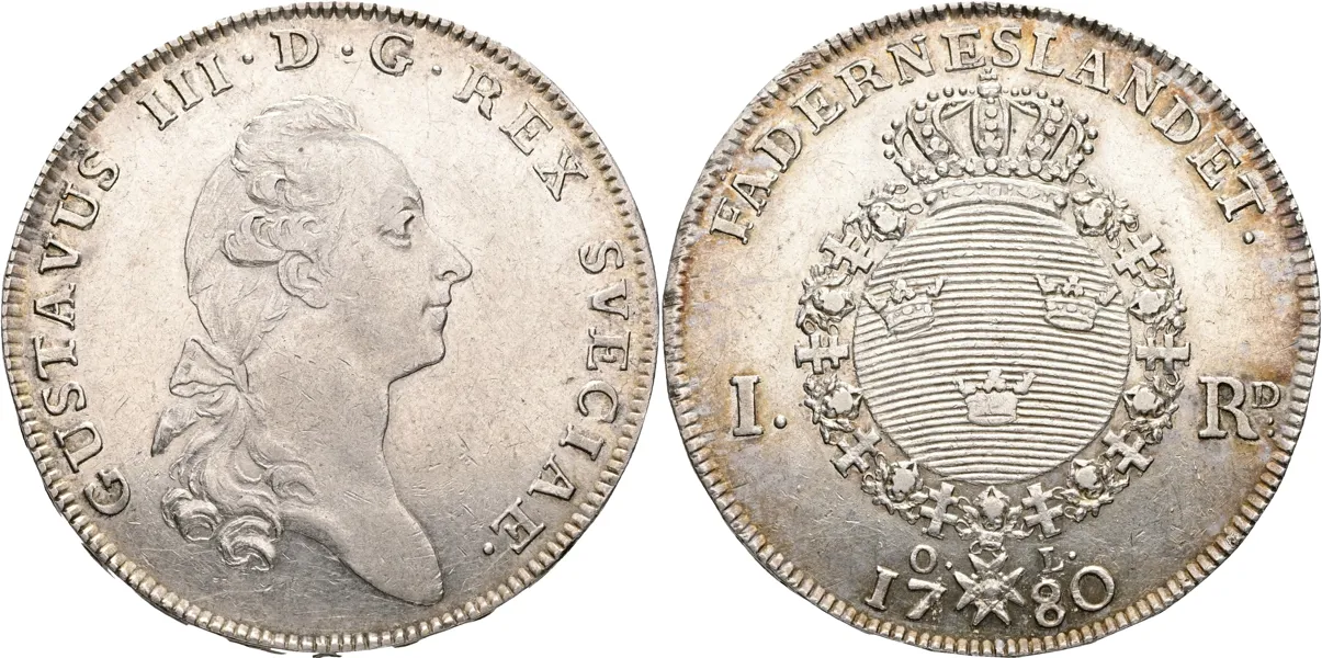 GUSTAV III (1771-1792). Riksdaler 1780