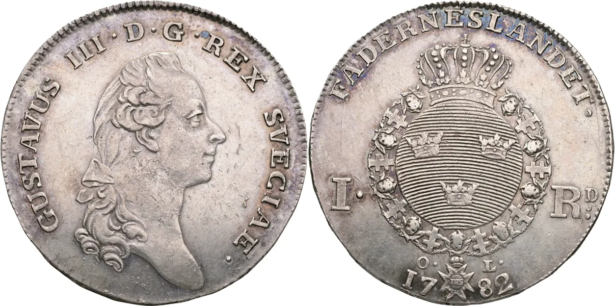 GUSTAV III (1771-1792). Riksdaler 1782