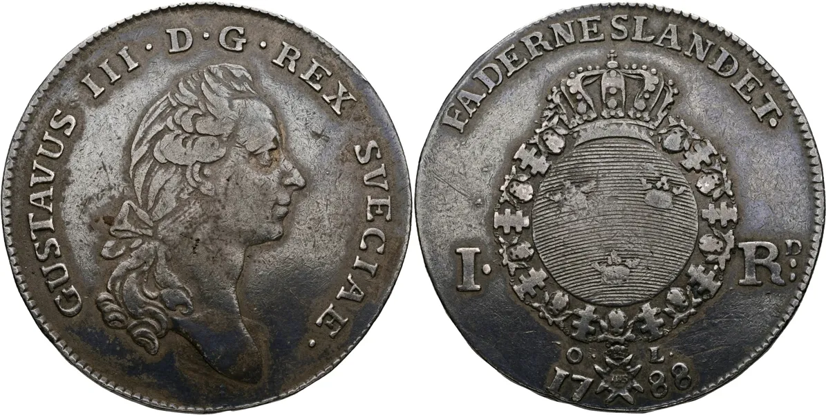GUSTAV III (1771-1792). Riksdaler 1788