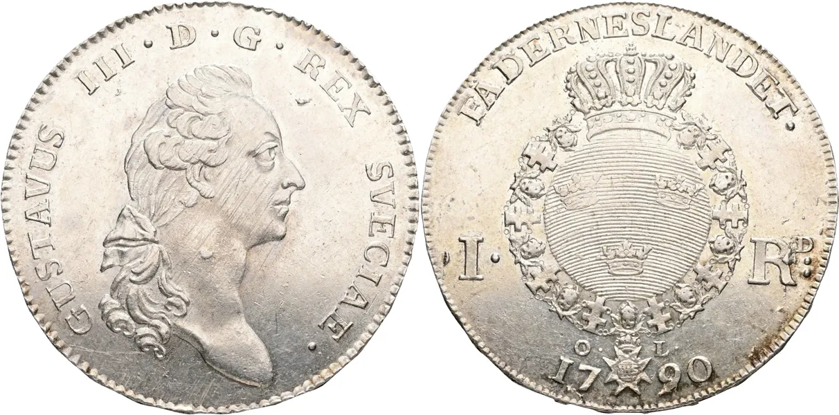 GUSTAV III (1771-1792). Riksdaler 1790