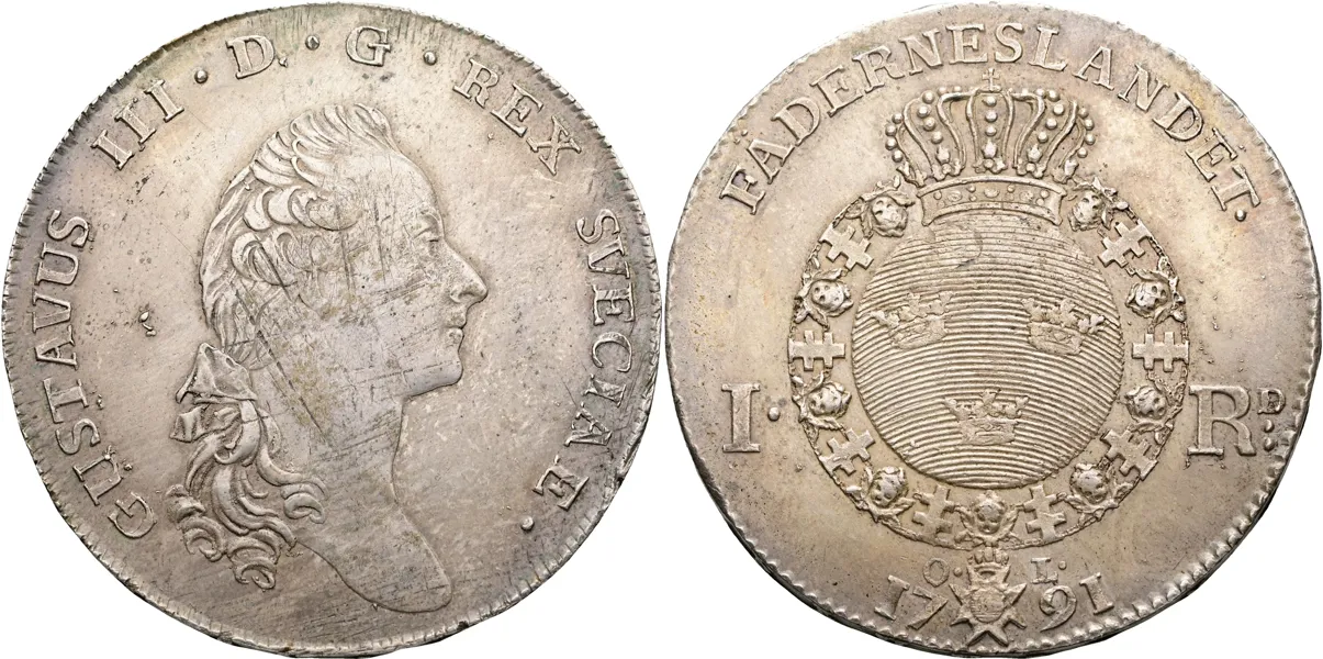 GUSTAV III (1771-1792). Riksdaler 1791