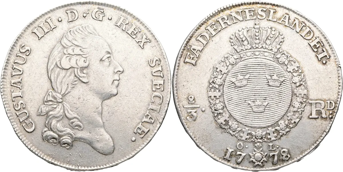 GUSTAV III (1771-1792). 2/3 riksdaler 1778