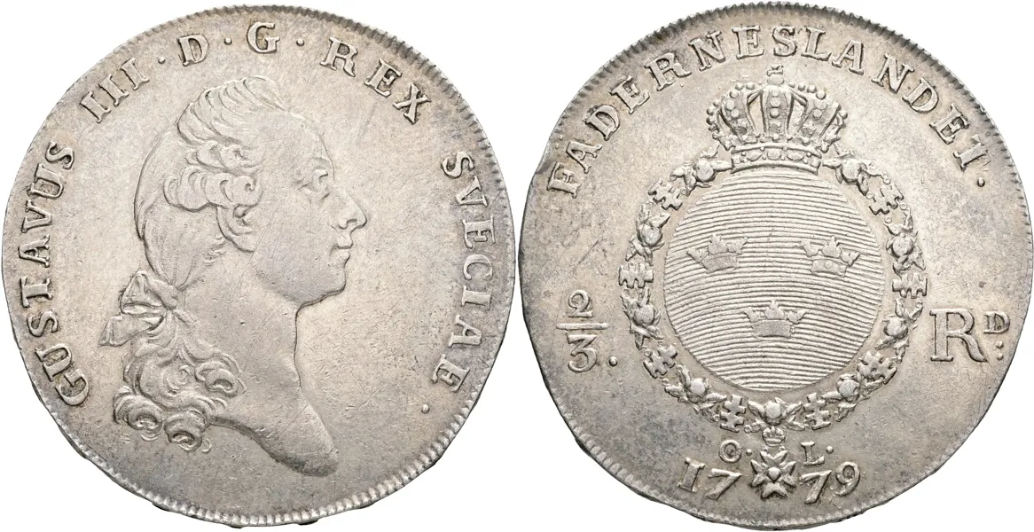 GUSTAV III (1771-1792). 2/3 riksdaler 1779
