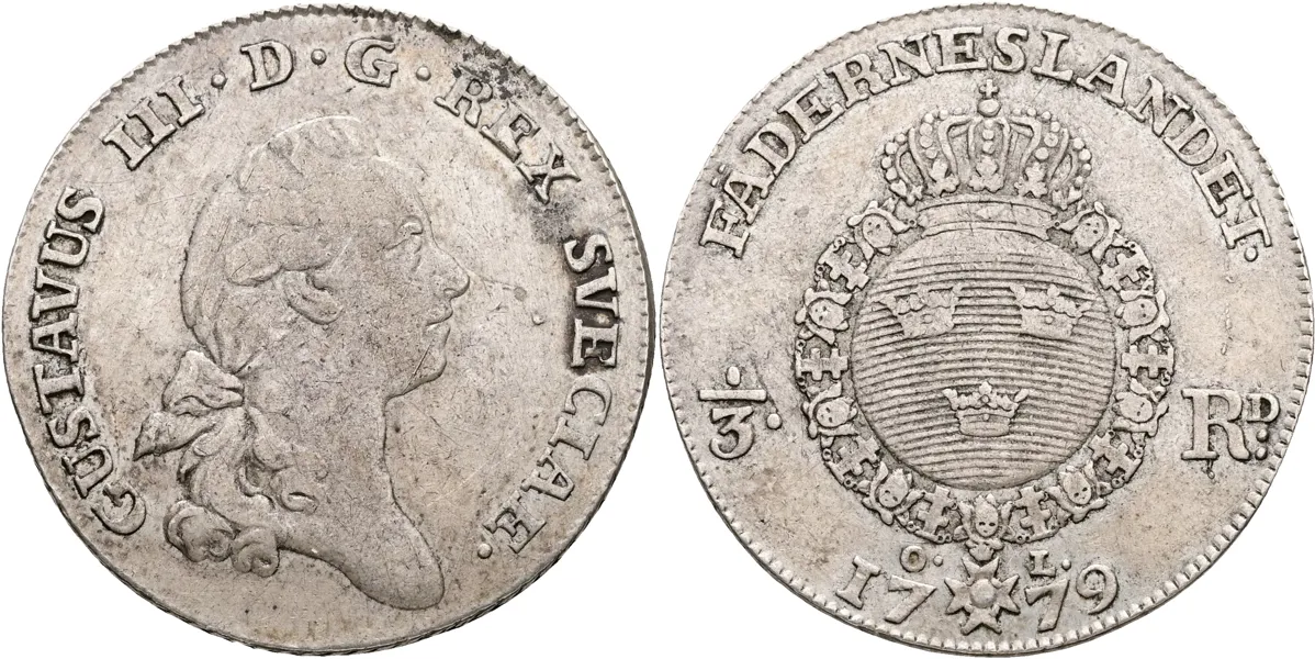 GUSTAV III (1771-1792). 1/3 riksdaler 1779