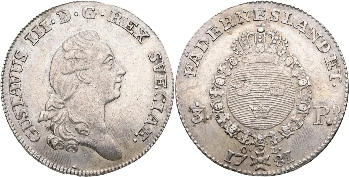 GUSTAV III (1771-1792). 1/3 riksdaler 1781