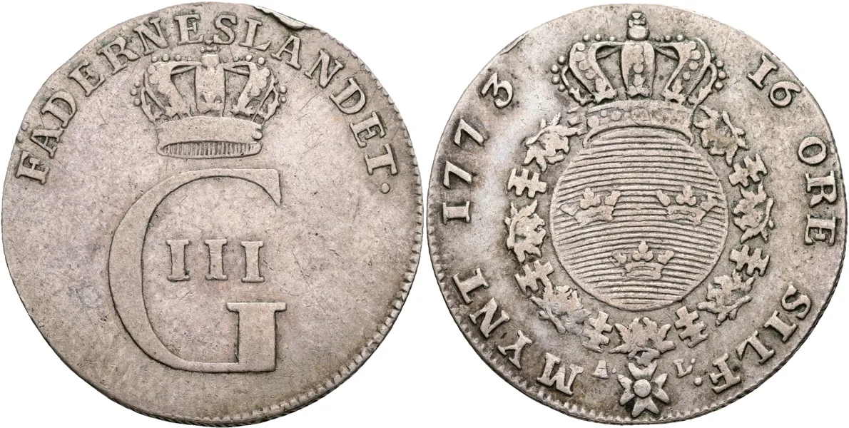GUSTAV III (1771-1792). 16 öre SM 1773