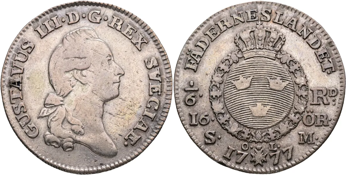 GUSTAV III (1771-1792). 1/6 riksdaler 1777