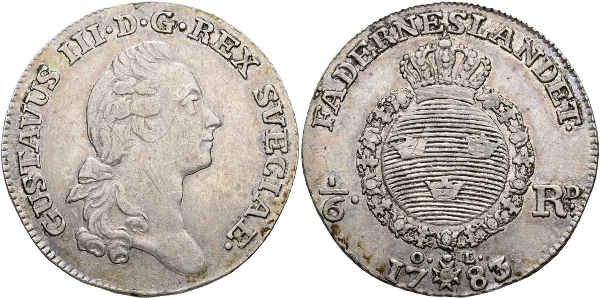 GUSTAV III (1771-1792). 1/6 riksdaler 1783