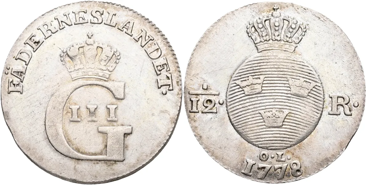 GUSTAV III (1771-1792). 1/12 riksdaler 1778