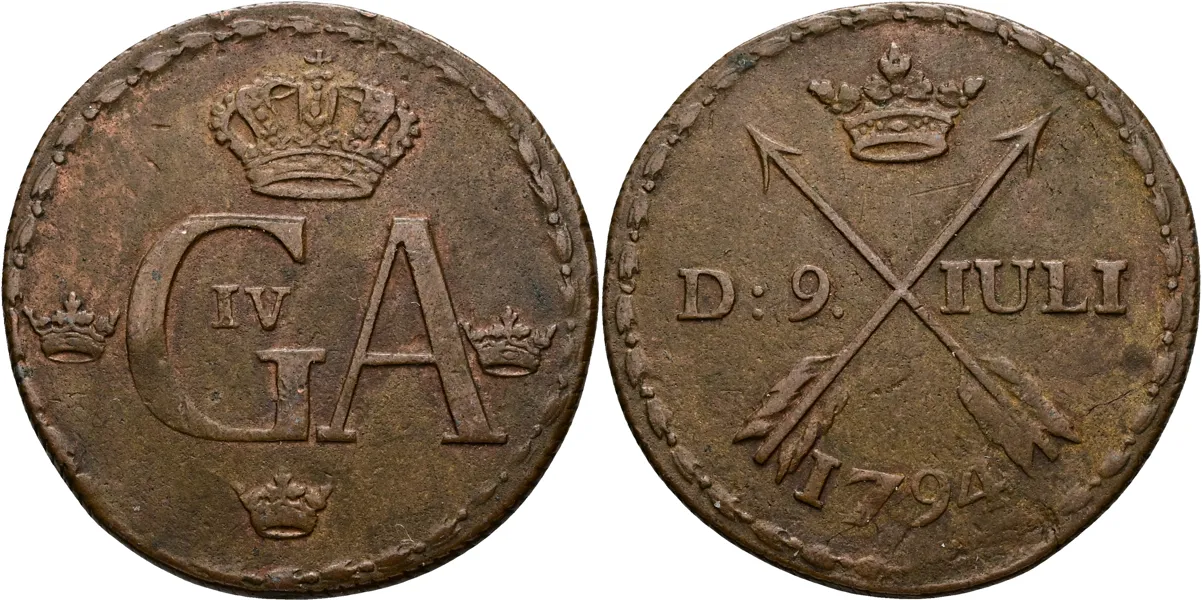 GUSTAV IV ADOLF (1792-1809). 1/2 skilling 1794