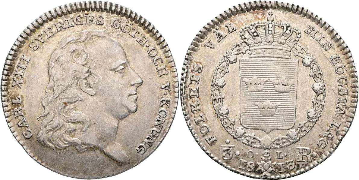KARL XIII (1809-1818). 1/3 riksdaler 1813
