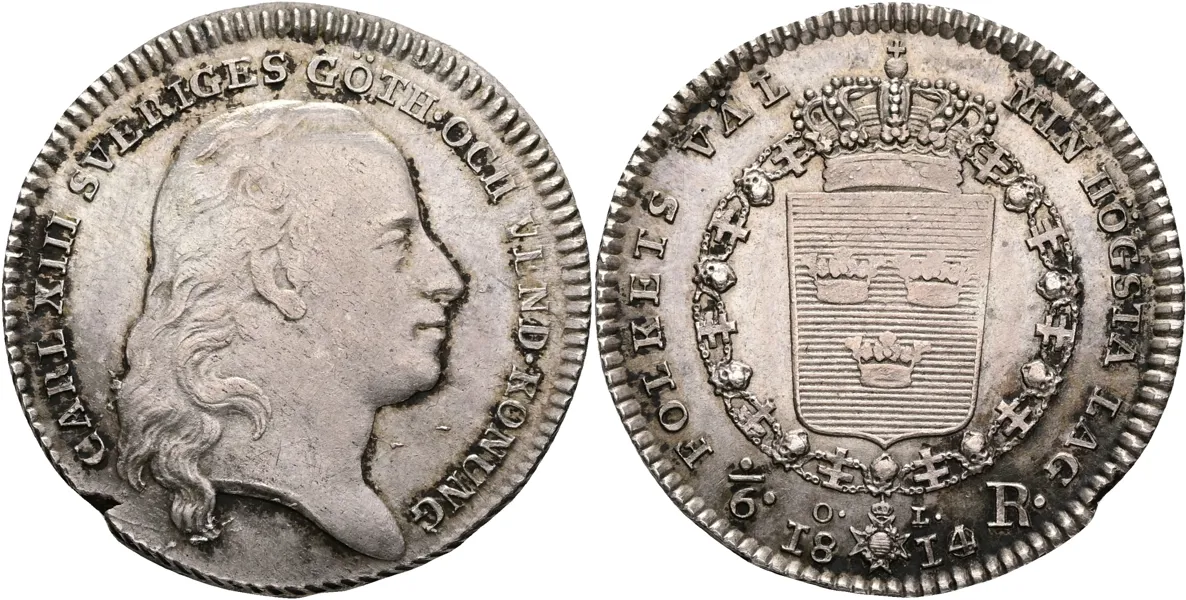 KARL XIII (1809-1818). 1/6 riksdaler 1814