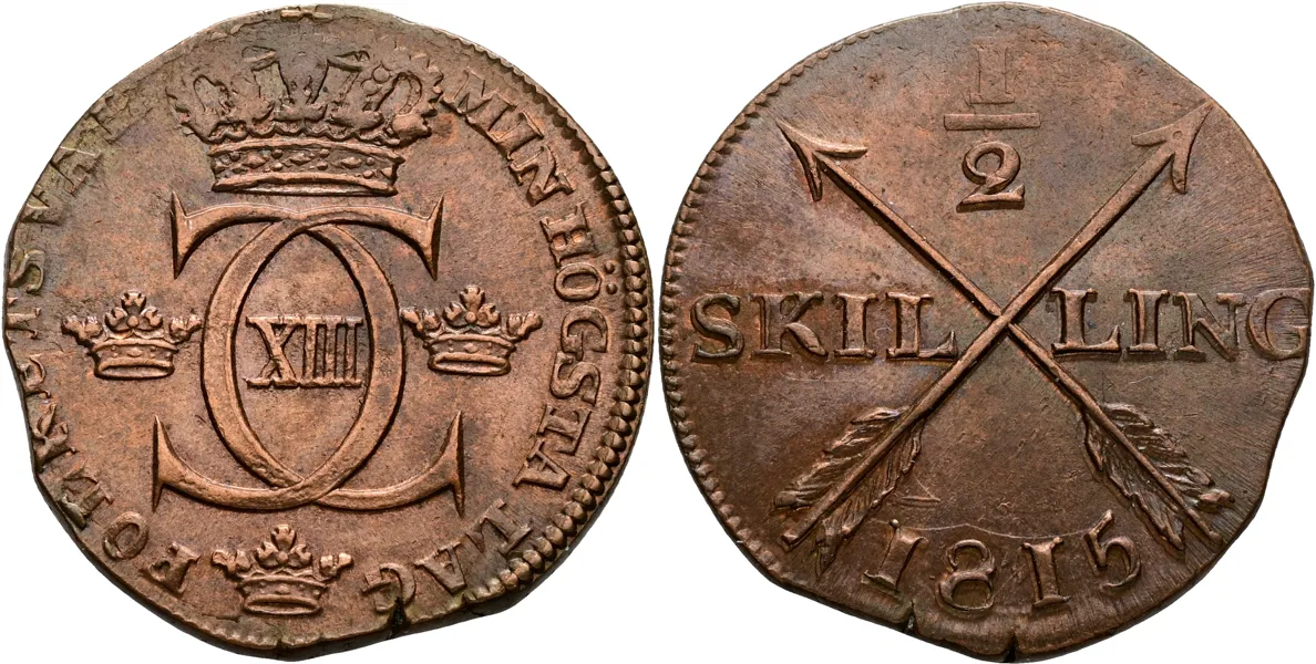 KARL XIII (1809-1818). 1/2 skilling 1815