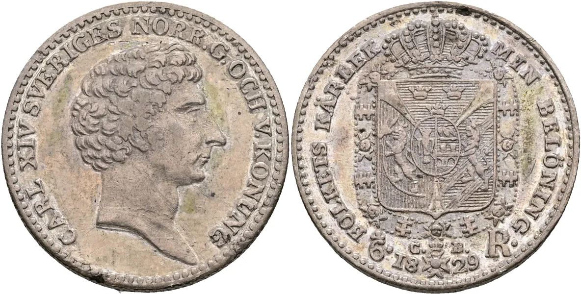 KARL XIV JOHAN (1818-1844). 1/6 riksdaler 1829